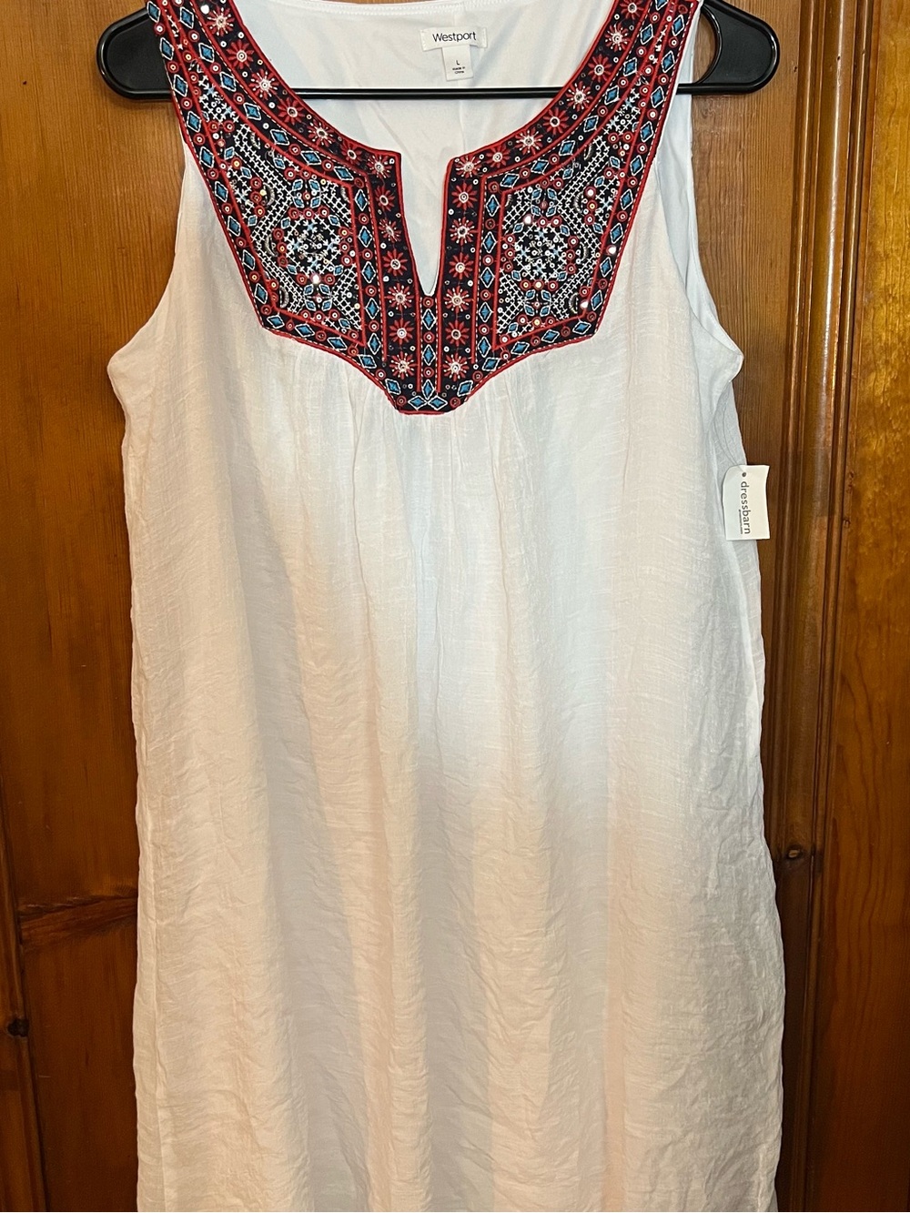 Westport White Sleeveless Embroidered Yoke Tunic Top